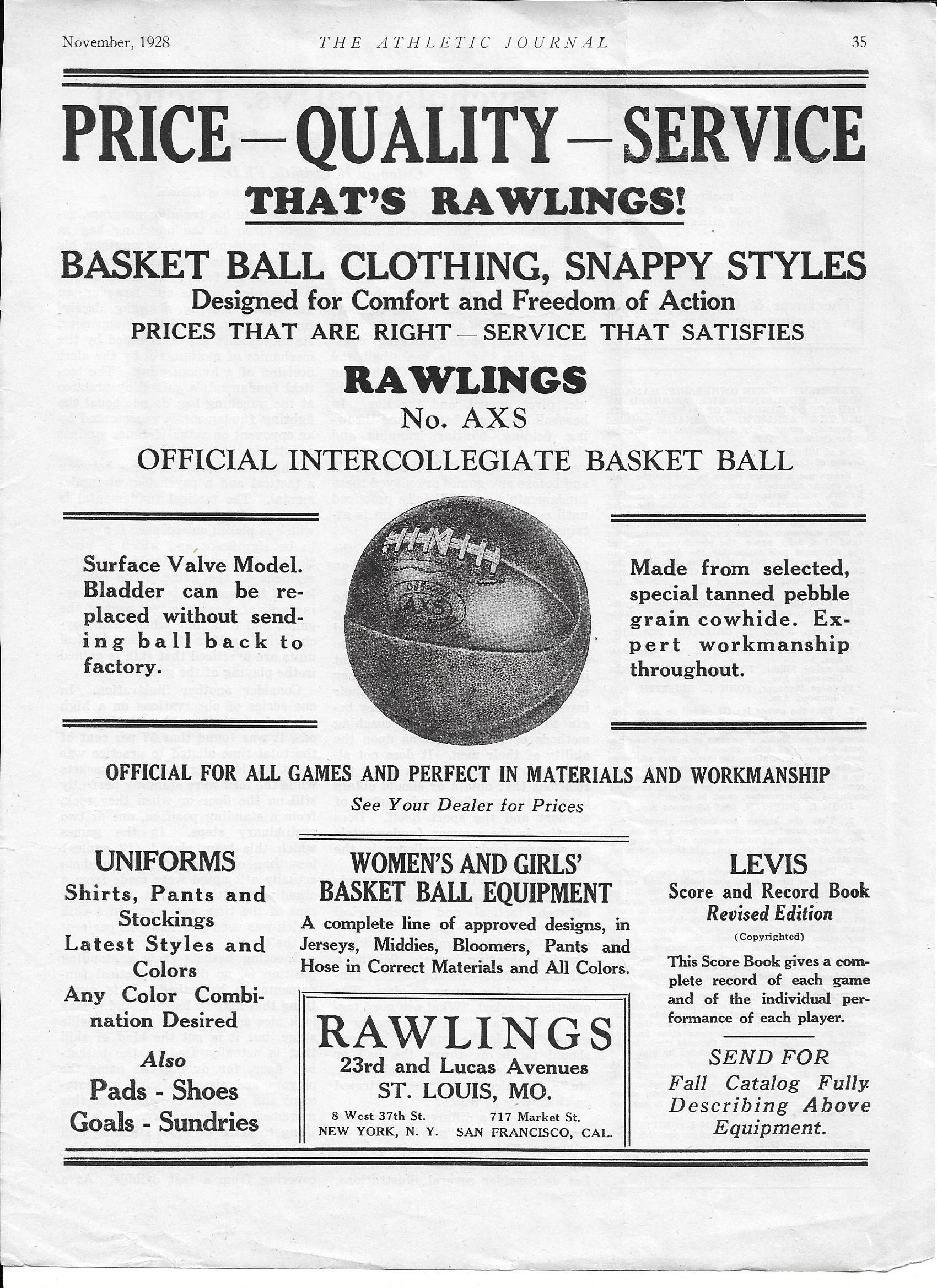 1928 Rawlings Basketball Ad