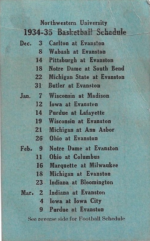 1934 35 Northwestern Basketball Schedule