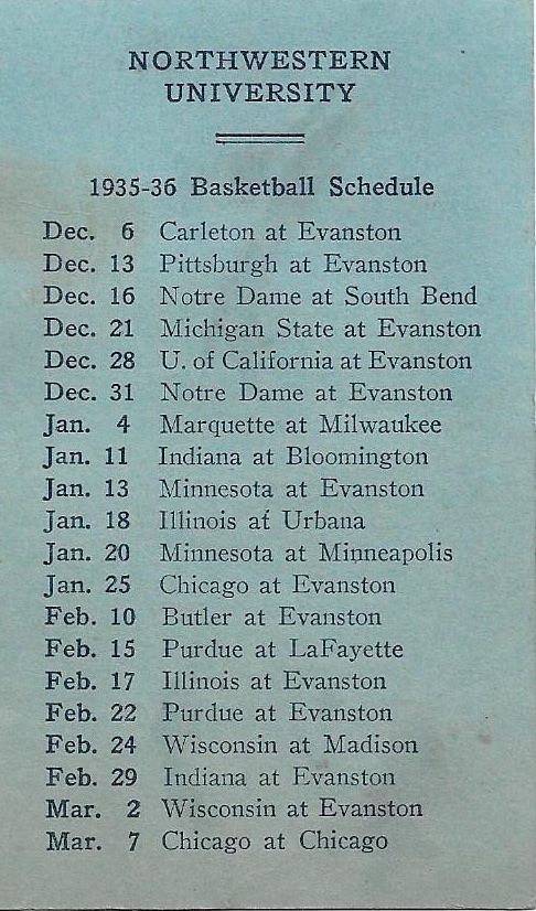 1935 36 Northwestern University Basketball Schedule