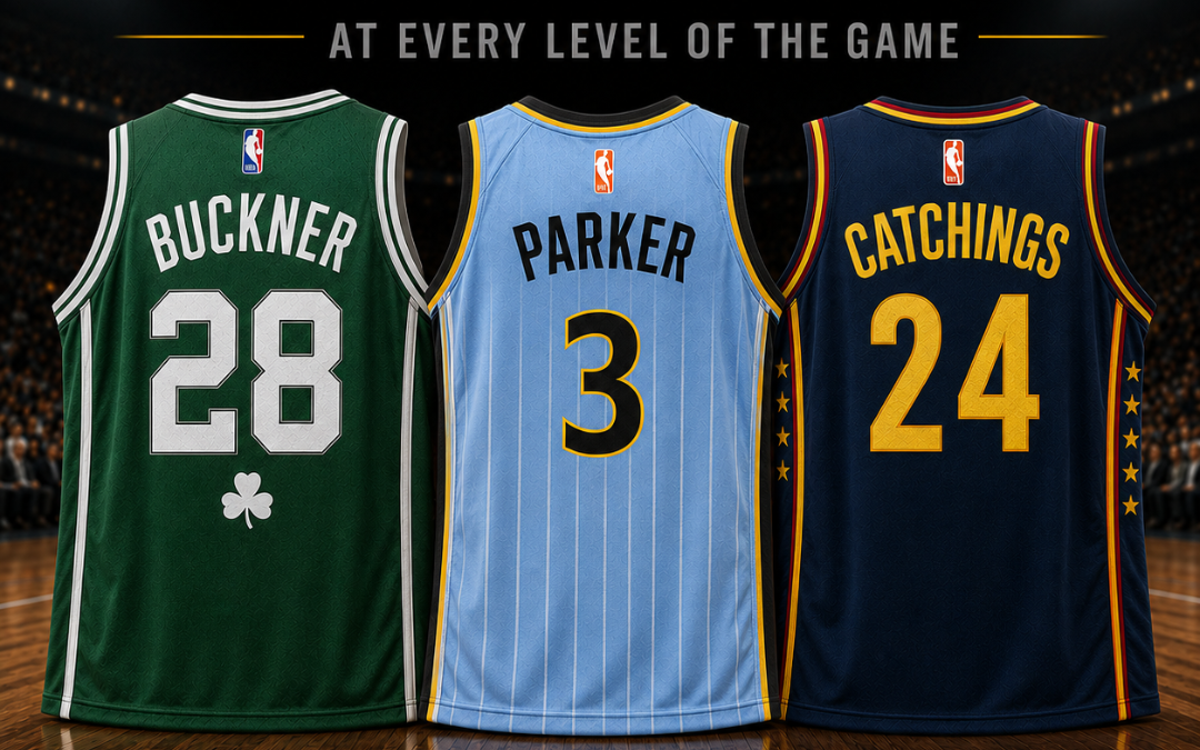 Professional Jersey examples of Quinn Buckner, Candace Parker, and Tamika Catchings